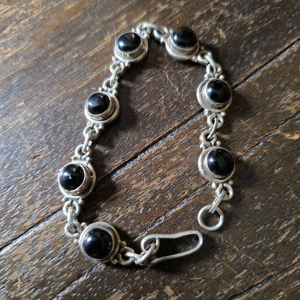 Bohemian Onyx and Silver Chain Bracelet